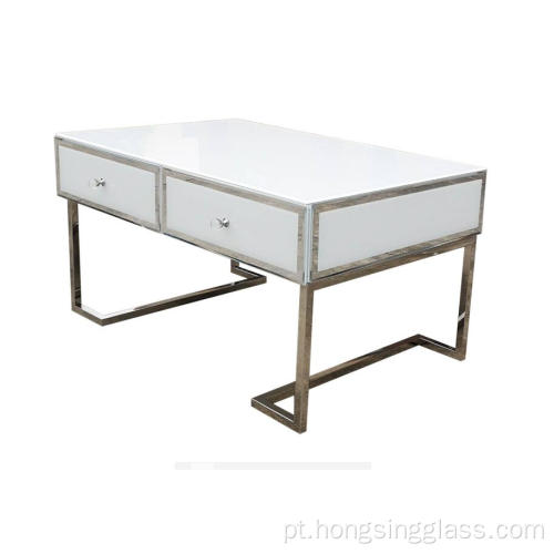 Mesa de café quadro de metal de vidro branco